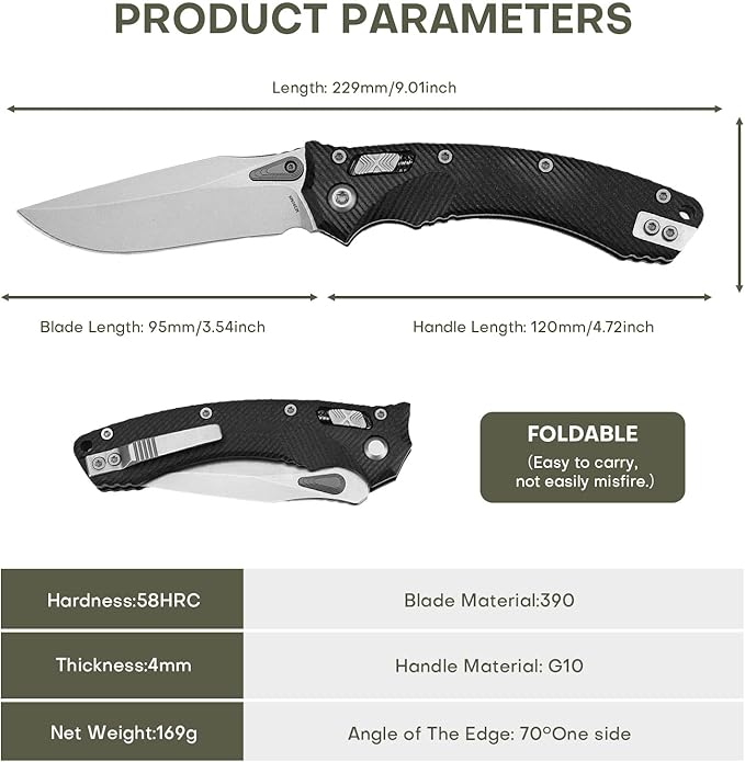 Folding Pocket Knife for Men, M390 3.7" Blade with G10 Handle and Crossbar Lock, EDC Knife for