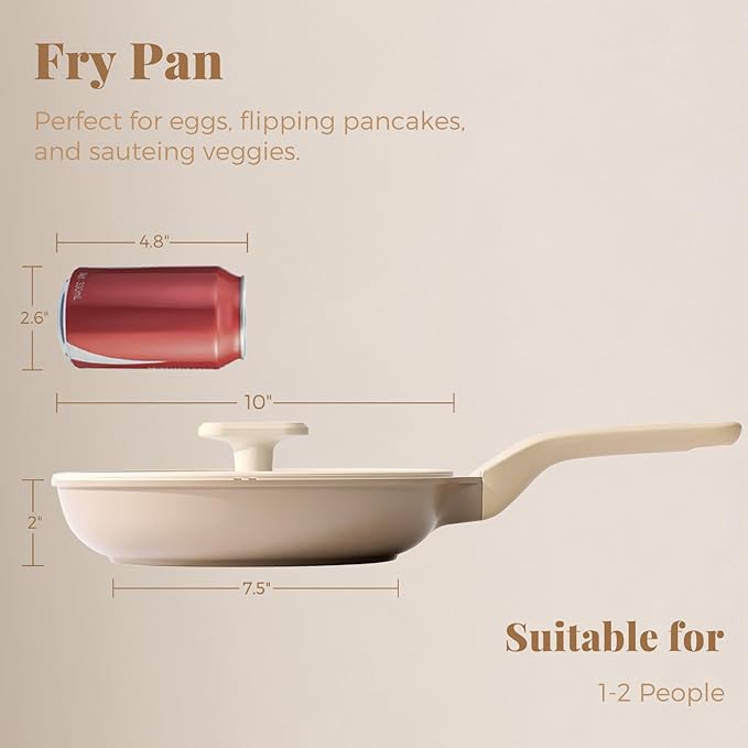 PRICUSIS Nonstick Frying Pan with Lid, Healthy Skillet, Egg Pan Nonstick Omelet Pan Chef's Pan