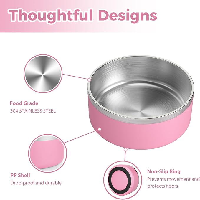 Stainless Steel Dog Bowl, Metal Water and Food Dish for Large Dogs, Insulated Non-Slip Pet Bowl