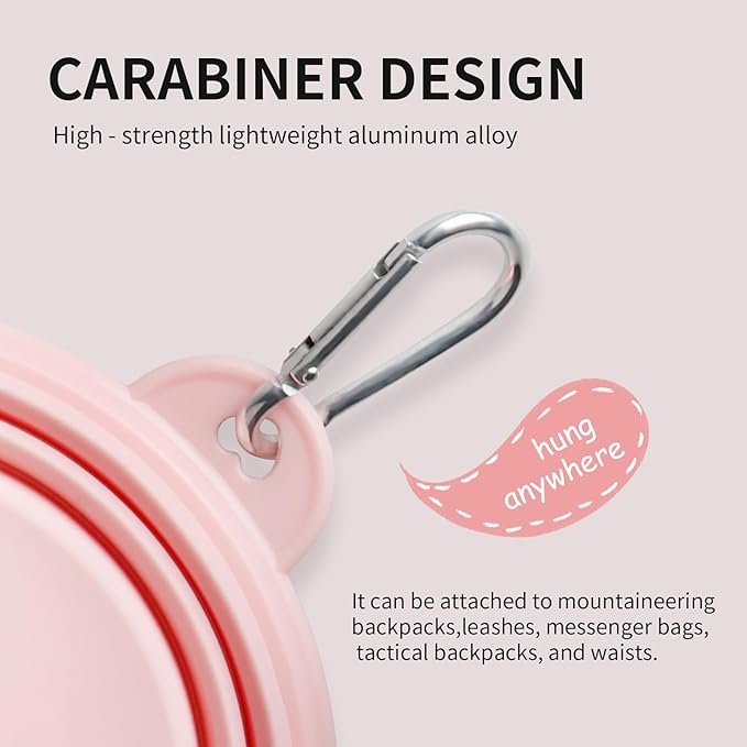 Collapsible Dog Bowls 2-Pack, Portable Travel Dog Bowl with Carabiner, Food-Grade Silicone Pet Bowl