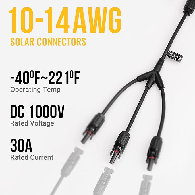 BougeRV Solar Y Branch Connectors Solar Panel Parallel Connectors 1 to 3 Solar Cable Wire Plug Tool