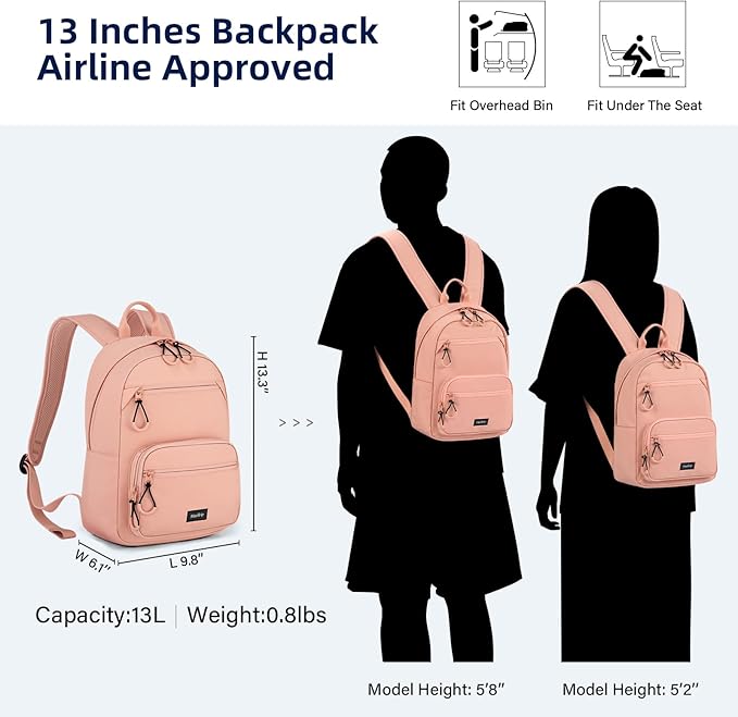 Carry On Travel Backpack For Men Women, 13 Inch Small Mini Work Bag Personal Item Backpacks