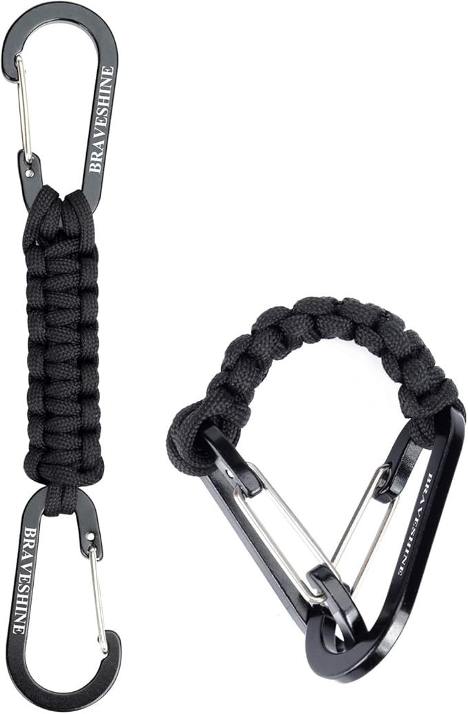 BRAVESHINE Paracord Keychain Carabiner Clip, D Ring Lanyard Hanger Stroller Hook for Water Bottle