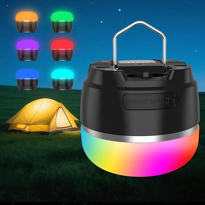 LED Camping Lantern Rechargeable, 1000LM Tent Light with 12 RGB Lighting Modes, 8000mAh Power Bank