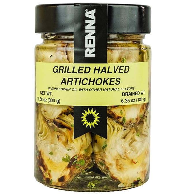 Renna, Grilled Roasted Halved Artichokes preserved in oil, 10.58 oz, Heart, Mediterranean flavor