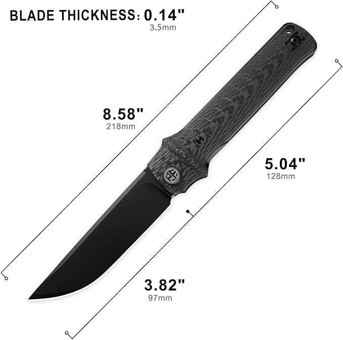Petrified fish PFB04 Tena Folding Knife, 3.82" D2 Black Stonewashed Blade Carbon Fiber Handle