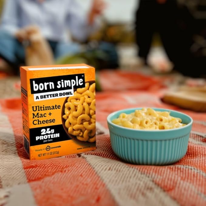 Born Simple Ready to Eat Meals with Sporks, Ultimate Mac and Cheese, Improved Recipe - 24g Protein