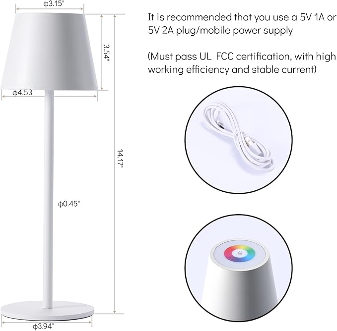 Maksone 2 Pack RGB Cordless Table Lamp, 6600mWh Rechargeable Battery Desk Lamp, 3000K Stepless