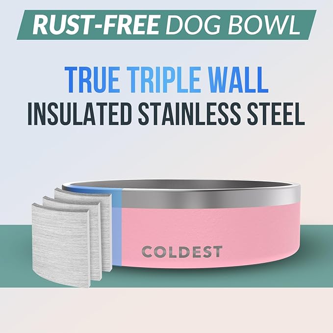 Coldest Dog Bowl - Anti Rust Metal, Non Slip, 3 Layers Insulated Stainless Steel Dog Bowls - Spill