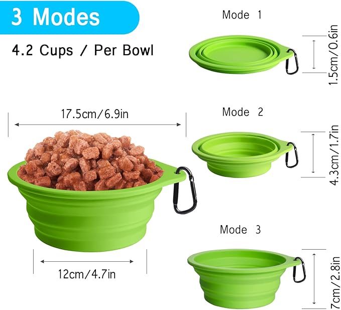 PetBonus 2-Pack Large Silicone Collapsible Dog Bowls, 34oz/1000ml BPA Free Portable Foldable Travel