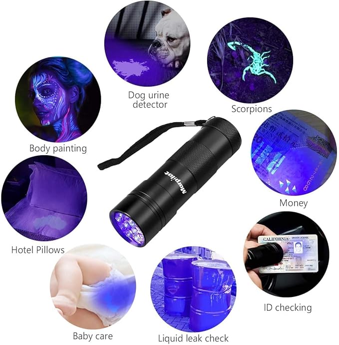 morpilot Black Light, 4 PCS 12 LEDs 395nm UV Blacklight Flashlights Detector for Pets Urine and