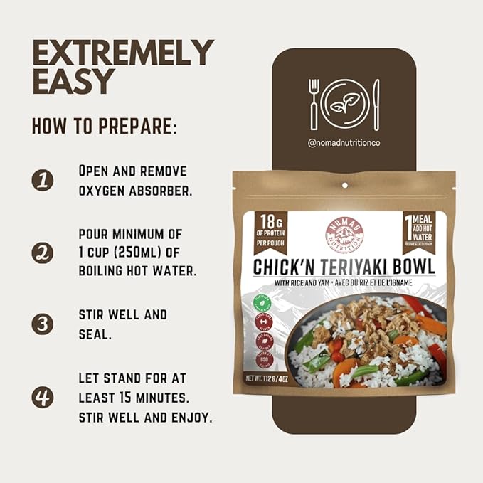 Nomad Nutrition Chick'n Teriyaki Bowl | Instant Freeze Dried Backpacking & Camping Food |