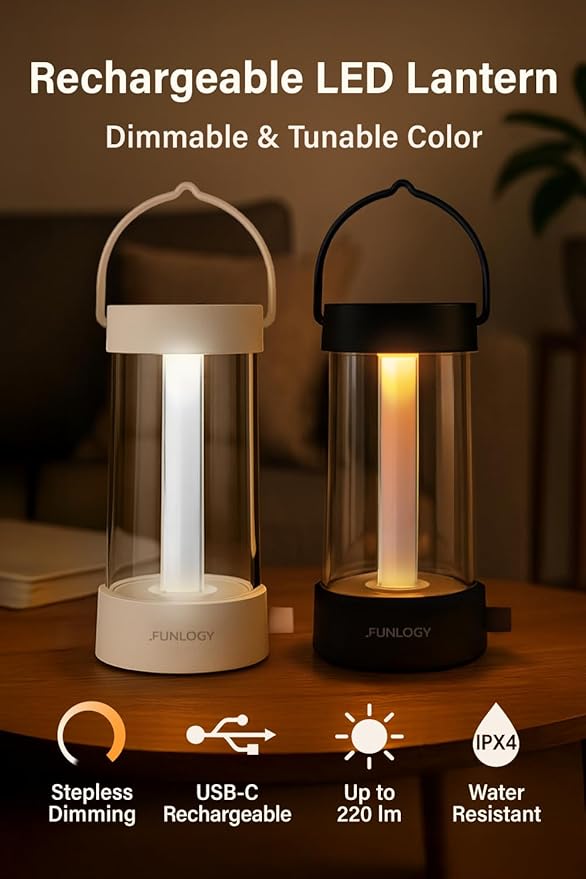 Lantern - Rechargeable LED Camping Lantern, Vintage 360° Dimmable Light , 4000mAh Power Bank, High