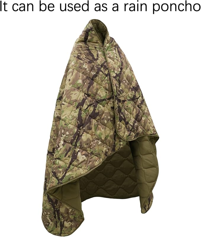 Poncho Liner Military Outdoor Camping Blanket for Travel, Beach, Grass, Picnic, Car Emergency