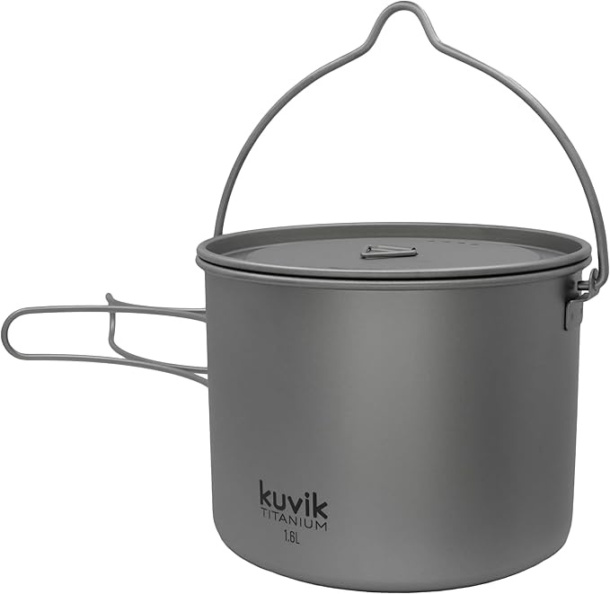 Kuvik 1600ml (54 oz) Titanium Pot with Bail Handle - Ultralight and Compact Pot for Backpacking