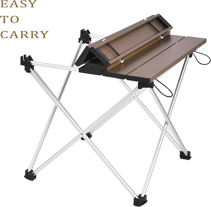 Grope Small Folding Camping Table with Aluminum Table Top, Beach Table for Sand with Carrying