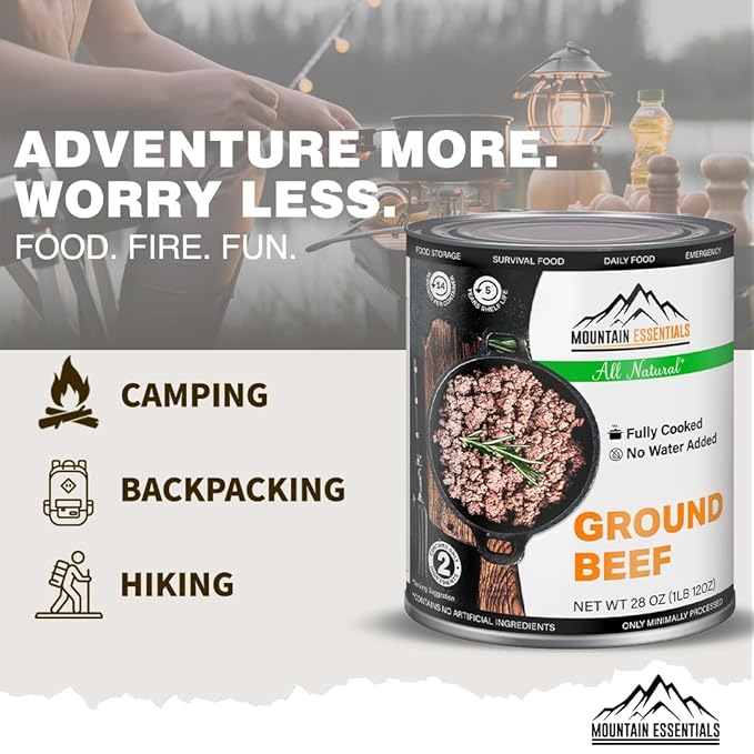 MOUNTAIN ESSENTIALS Fully Cooked Ready to Eat Canned Meat Variety Pack 28 Oz – 3 Beef, 3 Ground