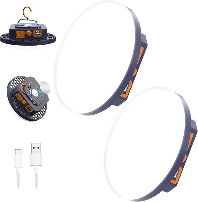 2pcs 10000mAh Rechargeable 3000LM Tent Light Camping Light, 6500K 24Hours Long Play Time , Outdoor