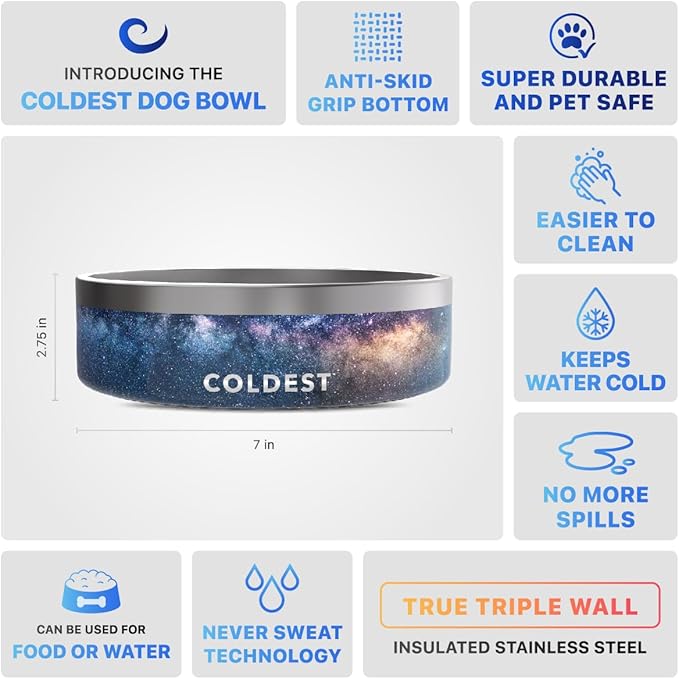 Coldest Dog Bowl - Anti Rust Metal, Non Slip, 3 Layers Insulated Stainless Steel Dog Bowls - Spill