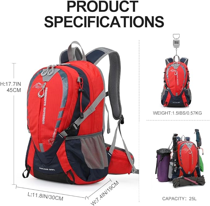 INOXTO Small Hiking Backpack with 2L Water Bladder and Waterproof Rain Cover, 25L Hydration Daypack