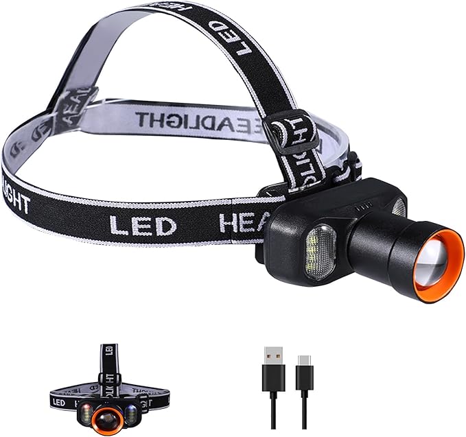 VAVOFO LED Headlamp 2400mAh Rechargeable, 2000 Lumen Bright, Zoomable, Waterproof Outdoor Headlight