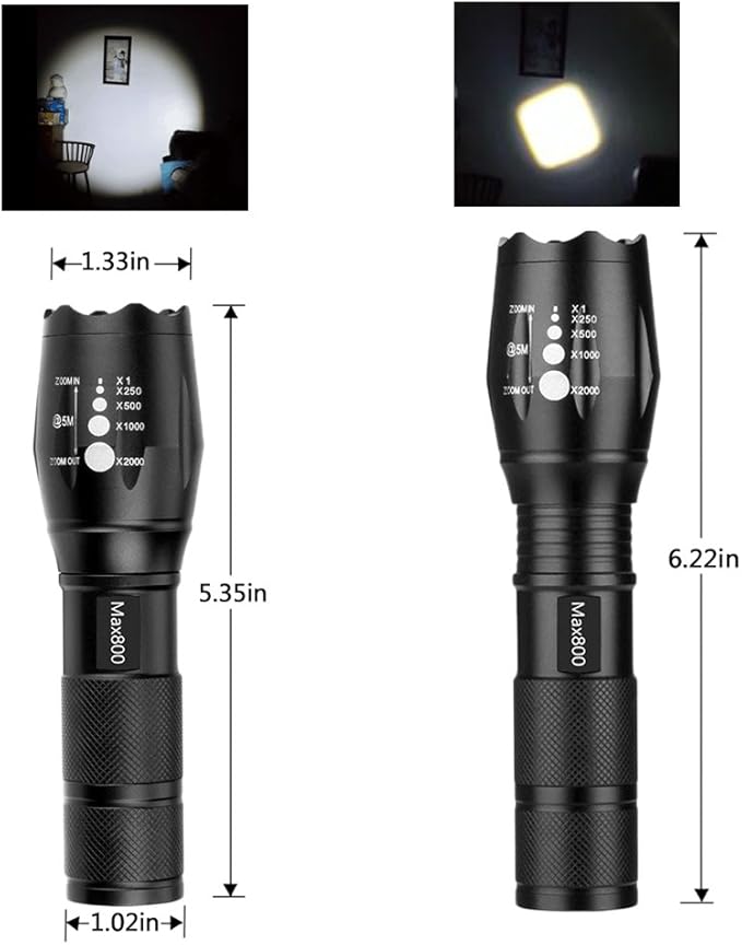4 Pack Military Grade Tactical LED 2000 Lumen 5 Modes Zoomable Flashlight Torch for Camping