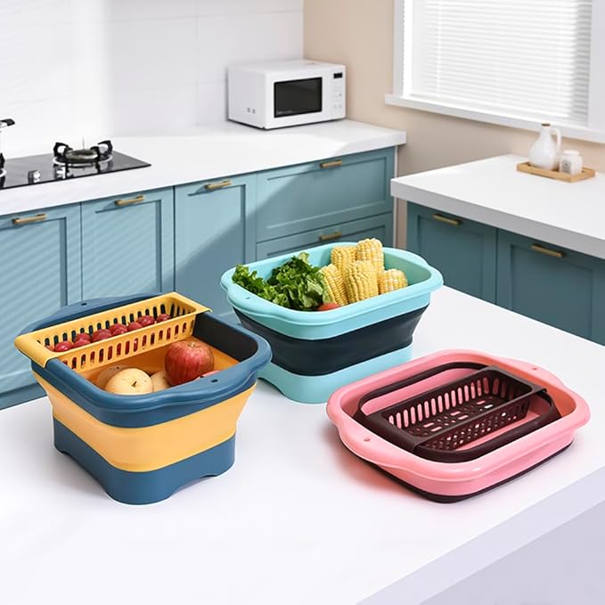 2.98 Gallon (11.28L) Collapsible Dish Basin with Drain Plug, Outdoor Multiuse Foldable Sink Tub