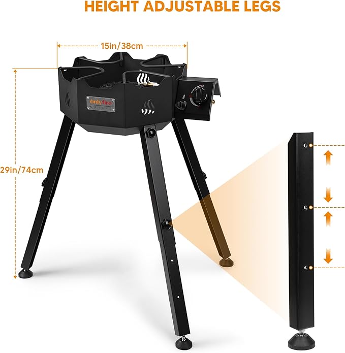 ONLYFIRE Portable Gas Burner with Adjustable Removable Legs, Propane Camping Stove for Backyard RV