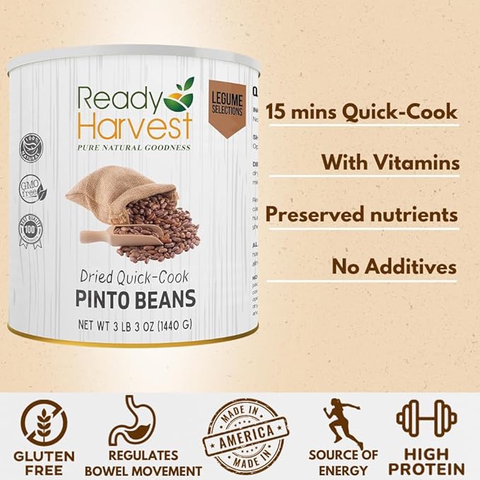 Ready Harvest Emergency Food - Quick-Cook Pinto Beans | Dried Beans | Survival Food | #10 Can |