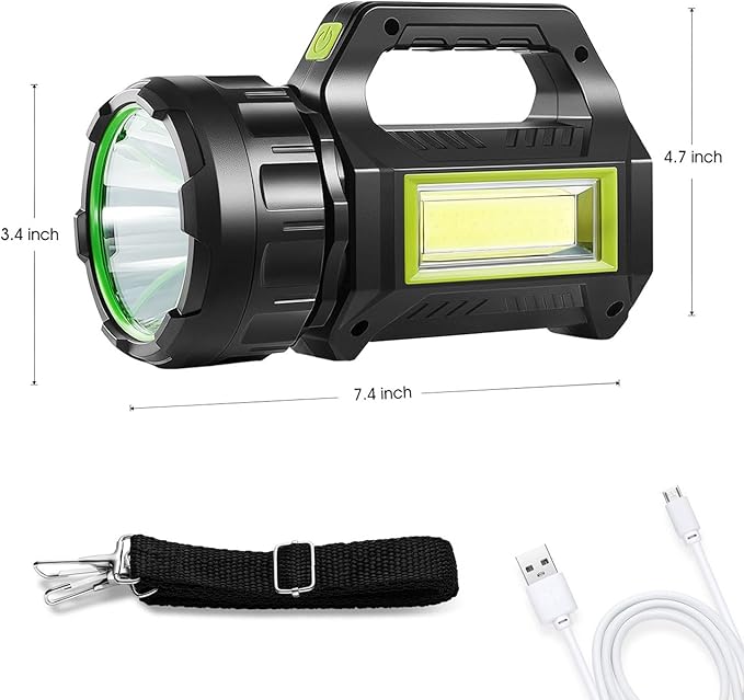 LED Searchlight LED Lantern, Solar Rechargeable Super Bright 10000LM Handheld LEDs Spotlight