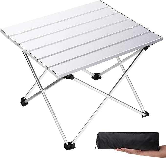 Grope Small Folding Camping Table with Aluminum Table Top, Beach Table for Sand with Carrying