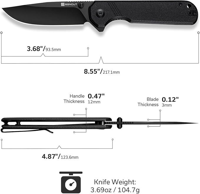 SENCUT Aetheris Pocket Knife, EDC Folding Knife with 3.68'' 9Cr18MoV Blade & Canvas Micarta Handle