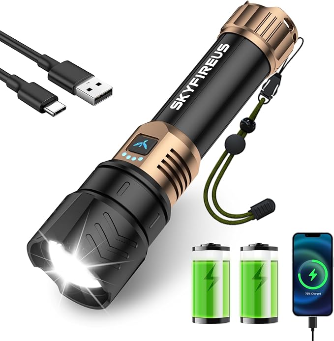 SKYFIRE LED Flashlights High Lumens,10000mAh Super Bright Rechargeable Flashlight,Zoomable,Four