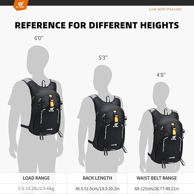 SKYSPER Small Hiking Backpack - 15L Travel Daypack Lightweight Bag Water Resistant Hiking Backpacks