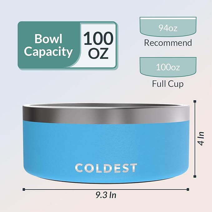 Coldest Dog Bowl - Anti Rust Metal, Non Slip, 3 Layers Insulated Stainless Steel Dog Bowls - Spill