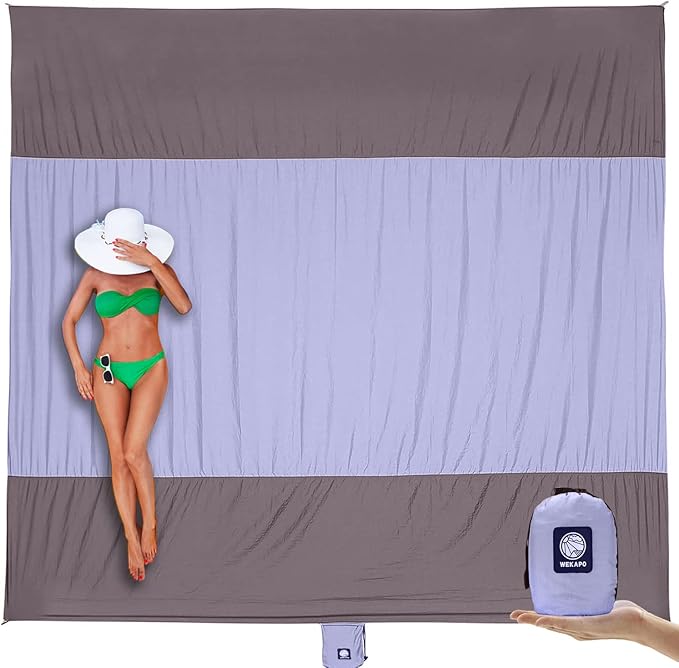 WEKAPO Beach Blanket Sandproof Waterproof, Extra Large Beach Mat, Oversized & Compact Sand Free Mat