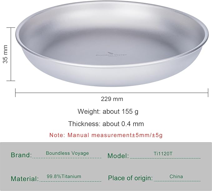 Boundless Voyage Titanium Camping Plate Dishes Saucer Lightweight Round Dinnerware Set Stackable