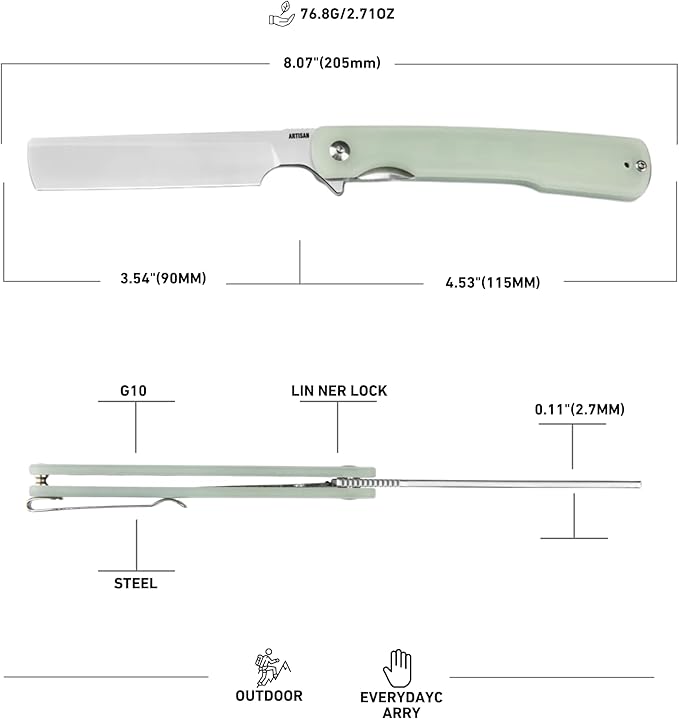 ARTISANCUTLERY Orthodox V2 Pocket Knife, 3.54" AR-RPM9 Steel Blade G10 Handle Folding Knife for