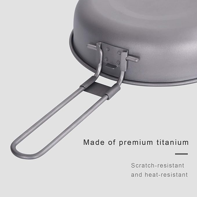 Boundless Voyage Titanium Frying Pan with Folding Handle Ultra-light for Camping Picnic Skillet