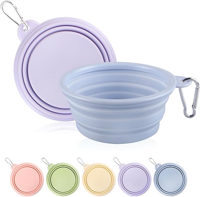 Collapsible Dog Bowls 2-Pack, Portable Travel Dog Bowl with Carabiner, Food-Grade Silicone Pet Bowl