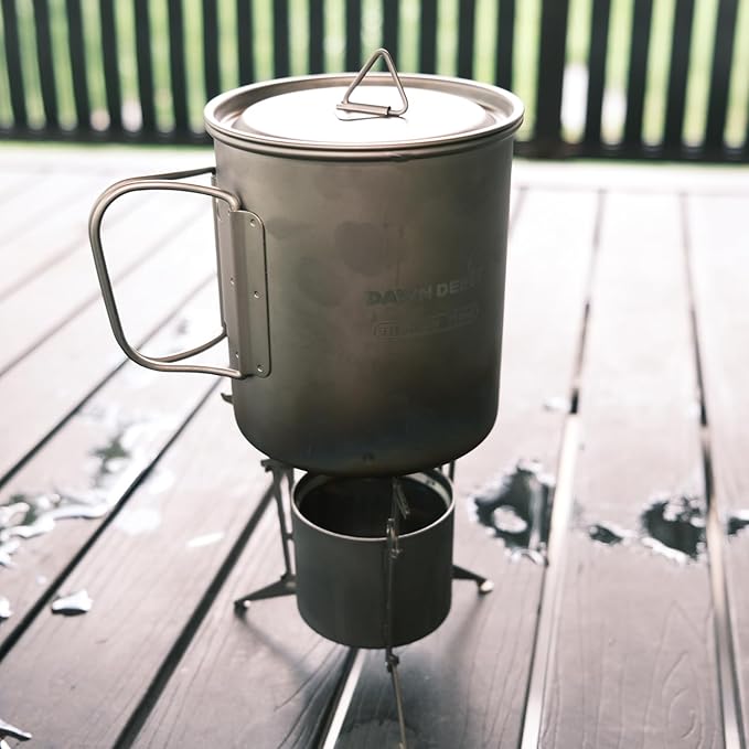 Titanium Backpacking Stove System, Cup/Portable Alcohol Stove/Foldable Spork -750ml Camping Combo