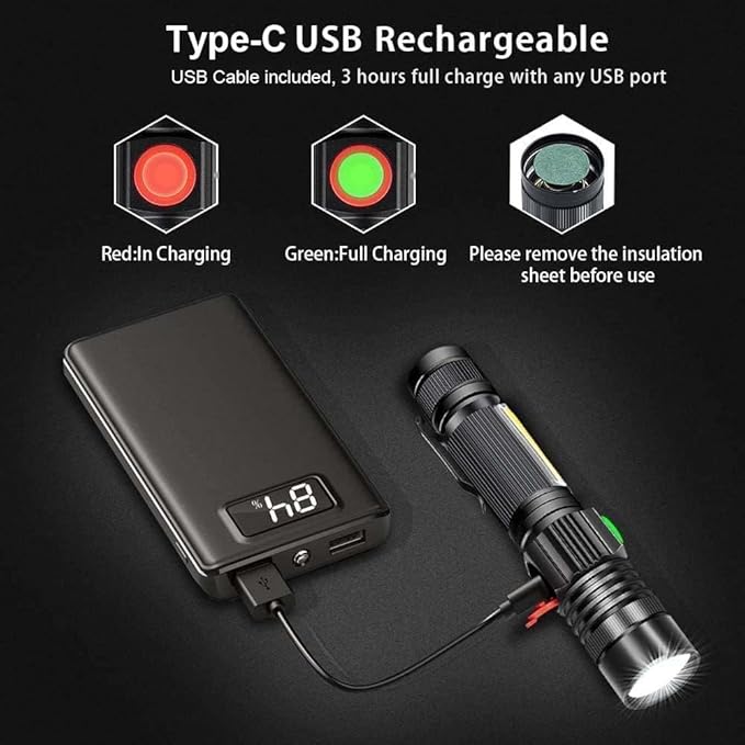 Hoxida Flashlight USB Rechargeable, Magnetic LED Flashlight, Super Bright LED Tactical Flashlight