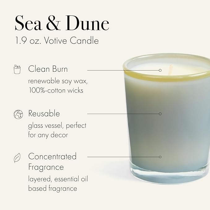 LAFCO New York Votive Candle, Sea & Dune - 1.9 oz - 20-Hour Burn Time - Reusable Glass Vessel