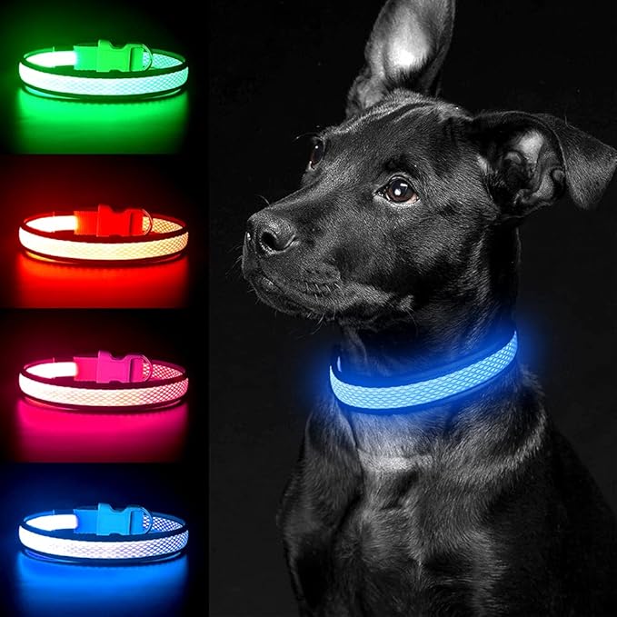 YFbrite Light up Dog Collar, USB Rechargeable LED Puppy Collar Super Bright Adjustable Glowing Dog