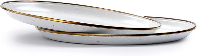 Barebones Enamel Deep Plate - Set of 2 Dinner Plates - Hand-Finished Baked Stainless Steel Trim