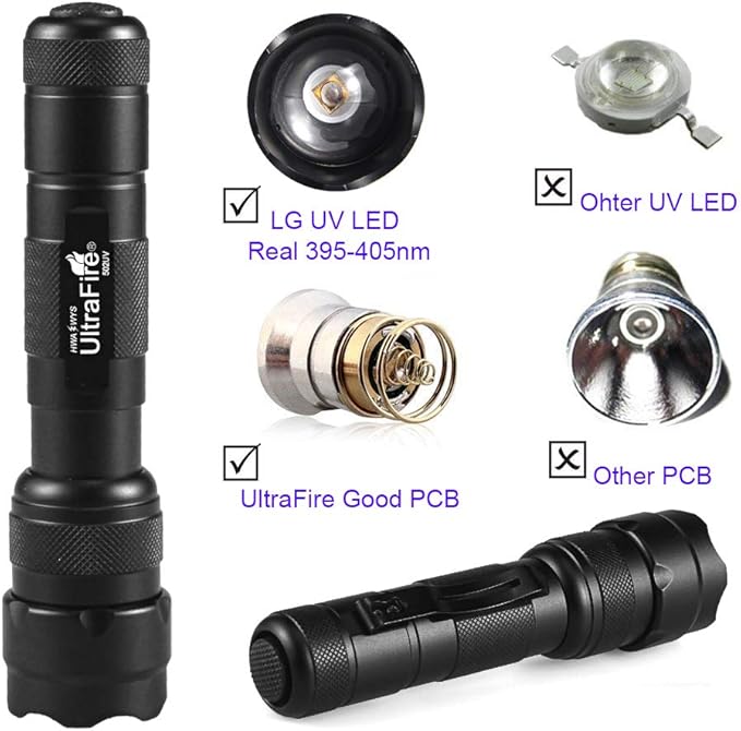 ULTRAFIRE Black Light UV Flashlight, Super Power UV 395-405 nm LED WF-502B Blacklight Flashlights