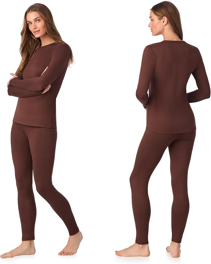 Cuddl Duds Womens Fleece Lined Thermal Base Layer Set – Long Sleeve Shirt & Leggings for Cold