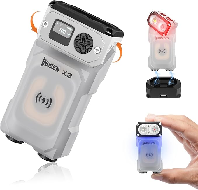 WUBEN X3 Mini Rechargeable Flashlight with Charging Base 180 Degree EDC Keychain Flashlight Twist