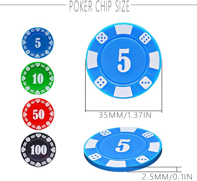 300 Plastic Poker Chips with Storage Box Set,Denomination Printed Casino Style Chip for Texas Home