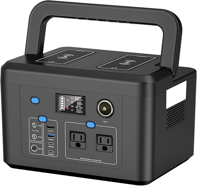 Portable Power Station 600W, Powkey 296Wh Battery Backup with 2 Pure Sine Wave AC Outlets, USB-C